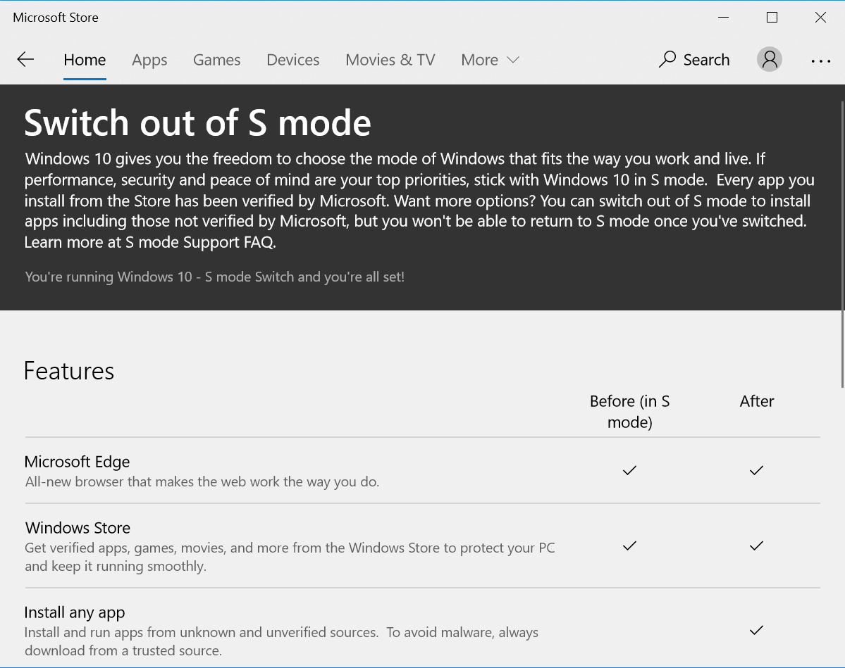英語版 Windows 10 S Mode を通常日本語版にする